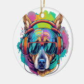 Groovy Canine Vibes: Cool Dog met Hoofdtelefoon Keramisch Ornament (Links)