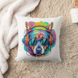 Groovy Canine Vibes: Cool Dog met Hoofdtelefoon Kussen