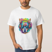 Groovy Canine Vibes: Cool Dog met Hoofdtelefoon T-shirt (Voorkant)