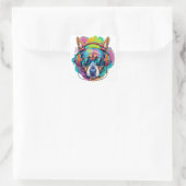 Groovy Canine Vibes: Cool Dog met Hoofdtelefoon Vierkante Sticker (Tas)