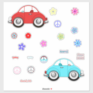 Groovy Cars Vrede Liefde en Bloemen Sticker