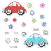 Groovy Cars Vrede Liefde en Bloemen Sticker (Voorkant)