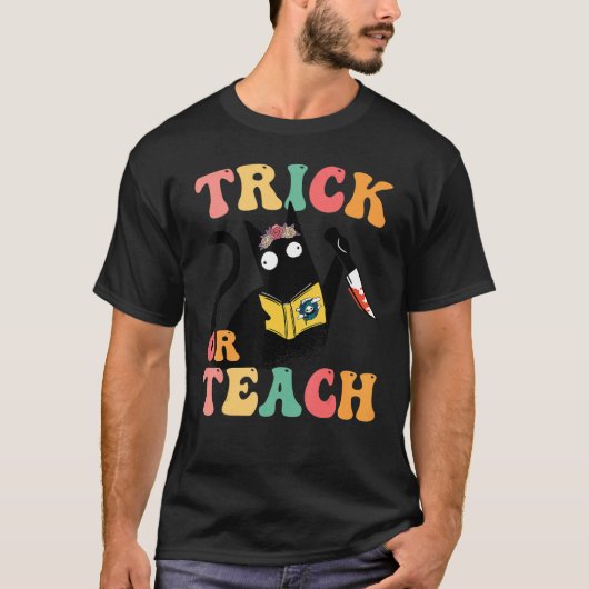 Groovy Cat 70s Costume Trick of Teach Retro Floral T-shirt (Voorkant)