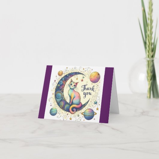 Groovy Cat op de maan Bedankkaart (Voorkant)