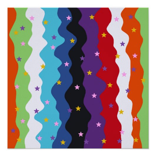 Groovy Celestial Stripe Bold Kleurrijk Abstract Perfect Poster (Voorkant)