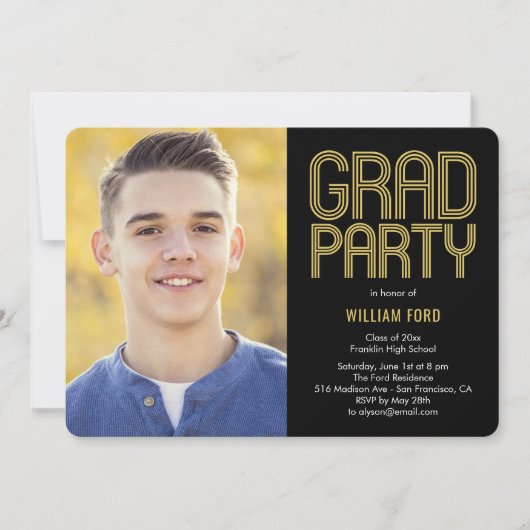 Groovy Charm Foto Graduation Party Invitation Kaart (Voorkant)
