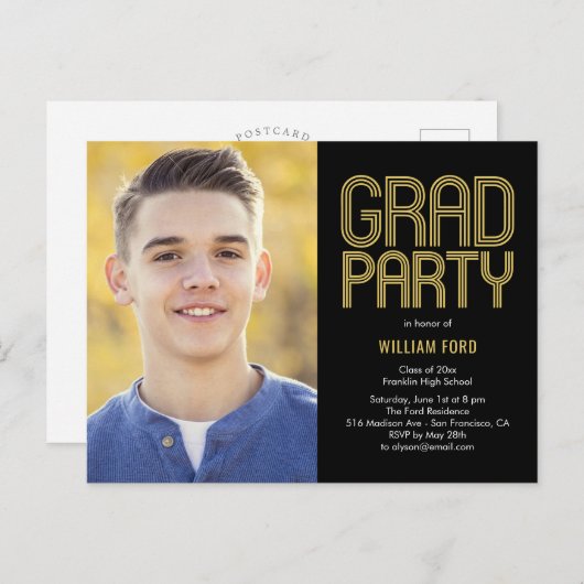Groovy Charm Graduation Party Briefkaart (Voorkant / Achterkant)