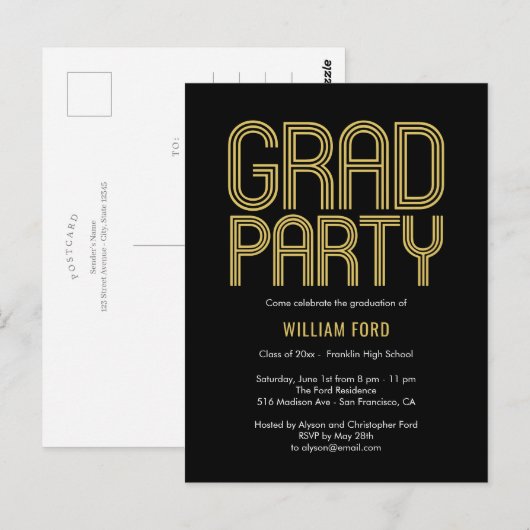Groovy Charm Graduation Party Briefkaart (Voorkant / Achterkant)