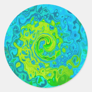 Groovy Chartreuse en Aquamarijn Vloeibare Draaikol Ronde Sticker