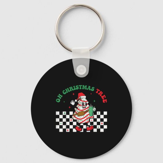 Groovy Checkered Oh Christmas Tree Cakes For Cake Sleutelhanger (Voorkant)