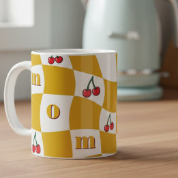 Groovy Cherry Checkerboard Kitchen Kitsch Mom Koffiemok