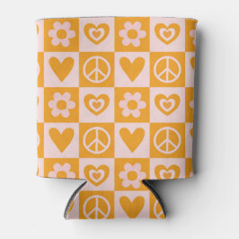 Groovy Chessboard Flower Heart Peace Oranje kleur Blikjeskoeler