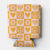 Groovy Chessboard Flower Heart Peace Oranje kleur Blikjeskoeler (Achterkant)