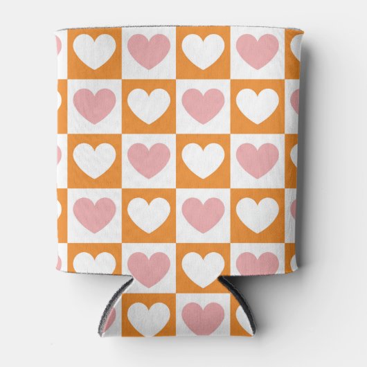 Groovy Chessboard Flower Heart Roze Sinaasappel Kl Blikjeskoeler (Voorkant)