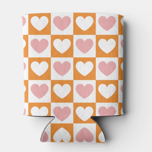 Groovy Chessboard Flower Heart Roze Sinaasappel Kl Blikjeskoeler (Achterkant)