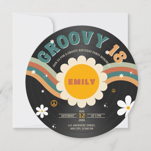 Groovy Chic Retro Vinyl Record 18e verjaardag Kaart (Voorkant)