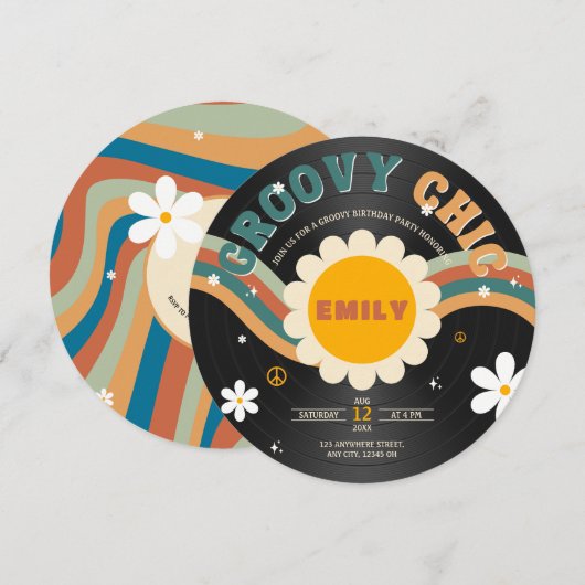 Groovy Chic Retro Vinyl Record Verjaardag Kaart (Voorkant / Achterkant)