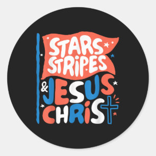 Groovy Christelijk Jesus Christ Stars Stripes 4e v Ronde Sticker
