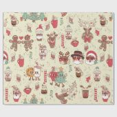 Groovy Christmas Black Santa Snowman Rendier Cadeaupapier (Vlak)