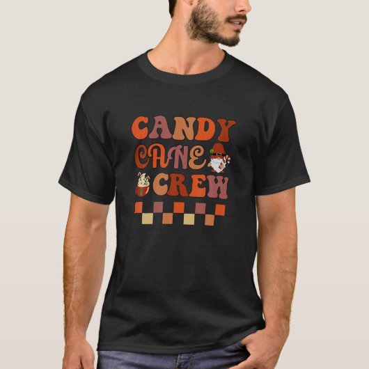 Groovy Christmas Candy Cane Crew met Gnome en Ca T-shirt (Voorkant)
