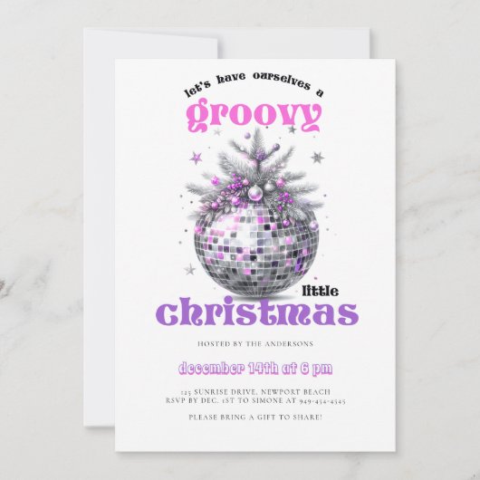 Groovy Christmas Disco Ball Pink Christmas Party Kaart (Voorkant)