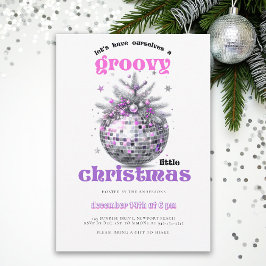 Groovy Christmas Disco Ball Pink Christmas Party Kaart