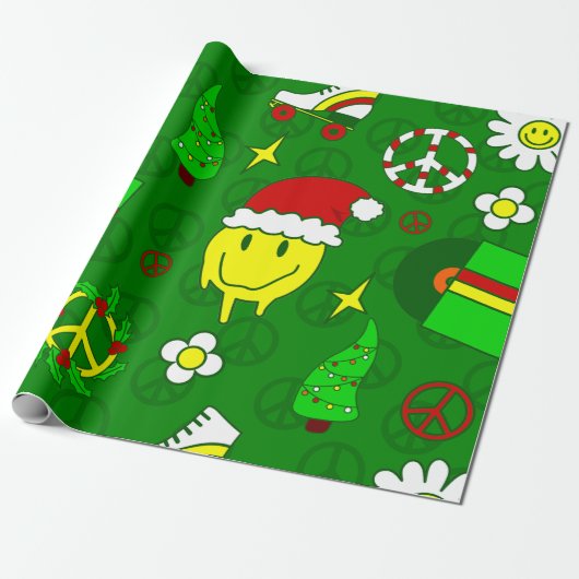 Groovy Christmas Happy Face Kerstman 1970 Cadeaupapier (Uitgerold)