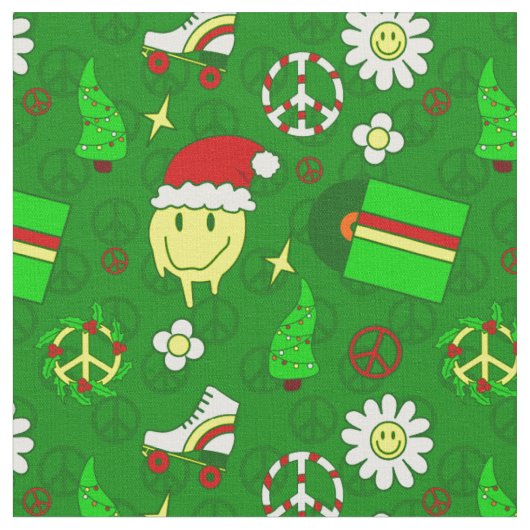 Groovy Christmas Happy Face Kerstman 1970 Stof (Close Up)