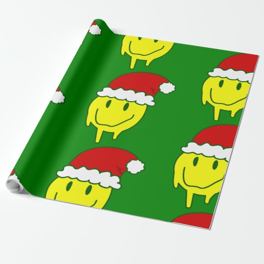 Groovy Christmas Happy Face Santa Druppelt Cadeaupapier (Uitgerold)