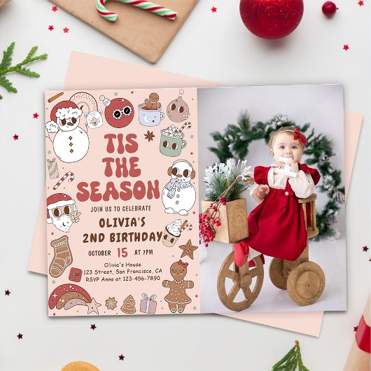 Groovy Christmas Hippie Santa Verjaardag Foto Kaart