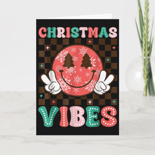 Groovy Christmas Vibes Happy Smile Face Xmas Holid Kaart (Voorkant)