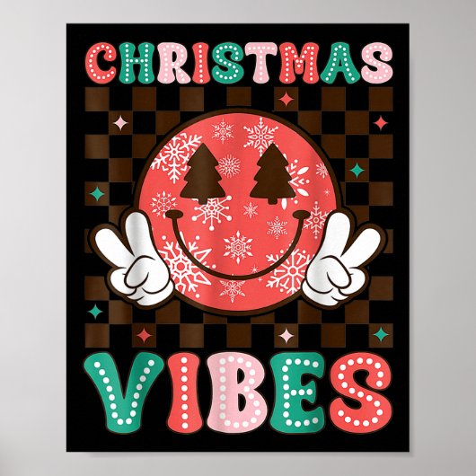 Groovy Christmas Vibes Happy Smile Face Xmas Holid Poster (Voorkant)