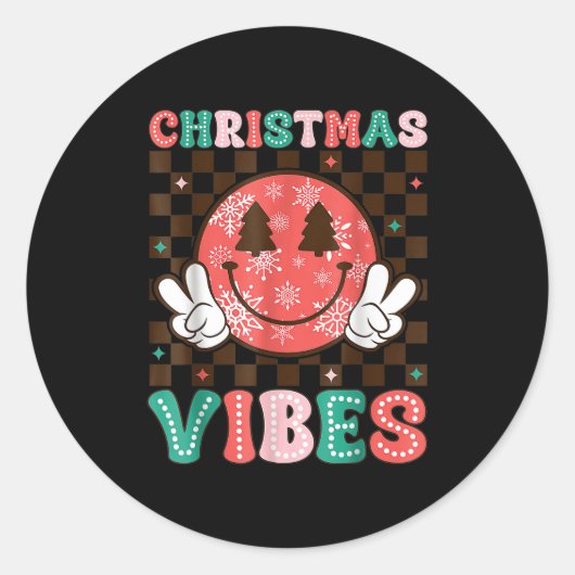 Groovy Christmas Vibes Happy Smile Face Xmas Holid Ronde Sticker (Voorkant)