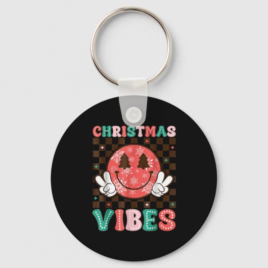 Groovy Christmas Vibes Happy Smile Face Xmas Holid Sleutelhanger (Voorkant)