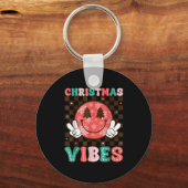 Groovy Christmas Vibes Happy Smile Face Xmas Holid Sleutelhanger (Voorkant)