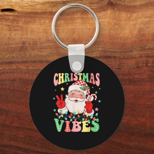 Groovy Christmas Vibes Santa Claus Kerstvakantie I Sleutelhanger (Voorkant)