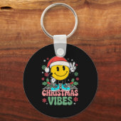 Groovy Christmas Vibes Smile Dearing Santa Hat Xma Sleutelhanger (Voorkant)