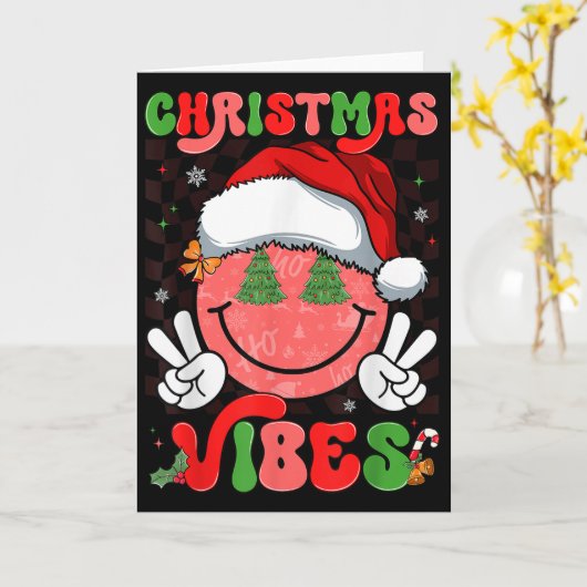 Groovy Christmas Vibes Smile Face Santa Hat Xmas M Kaart (Gele Bloem)