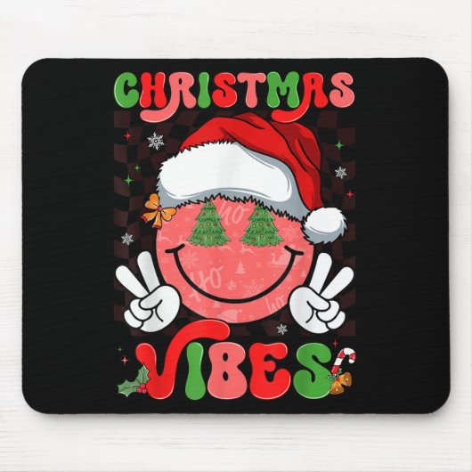 Groovy Christmas Vibes Smile Face Santa Hat Xmas M Muismat (Voorkant)