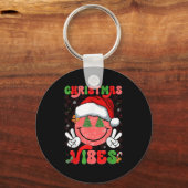 Groovy Christmas Vibes Smile Face Santa Hat Xmas M Sleutelhanger (Voorkant)
