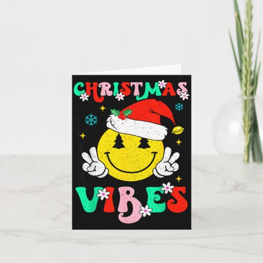 Groovy Christmas Vibes Smile Face Santa Hat Xmas T Kaart (Voorkant)