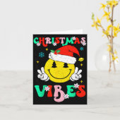 Groovy Christmas Vibes Smile Face Santa Hat Xmas T Kaart (Gele Bloem)