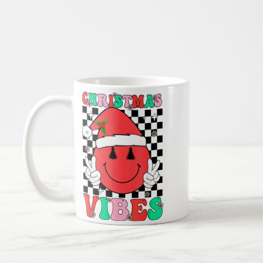 Groovy Christmas Vibes Smile Face Santa Hat Xmas T Koffiemok (Links)