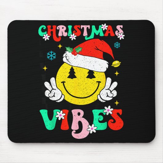 Groovy Christmas Vibes Smile Face Santa Hat Xmas T Muismat (Voorkant)