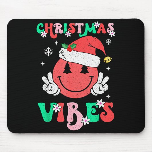 Groovy Christmas Vibes Smile Face Santa Hat Xmas T Muismat (Voorkant)