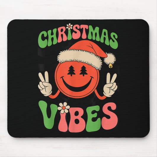 Groovy Christmas Vibes Smile Face Santa Hat Xmas T Muismat (Voorkant)