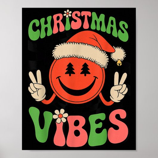 Groovy Christmas Vibes Smile Face Santa Hat Xmas T Poster (Voorkant)