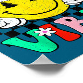 Groovy Christmas Vibes Smile Face Santa Hat Xmas T Poster (Hoek)