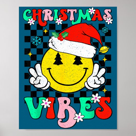 Groovy Christmas Vibes Smile Face Santa Hat Xmas T Poster (Voorkant)