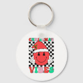 Groovy Christmas Vibes Smile Face Santa Hat Xmas T Sleutelhanger (Voorkant)